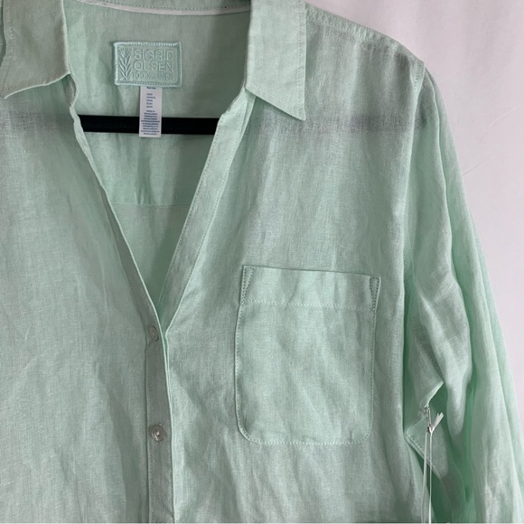 NWT Sigrid Olsen Mint Green Linen Button-Up Tunic, Size M - Picture 5 of 11